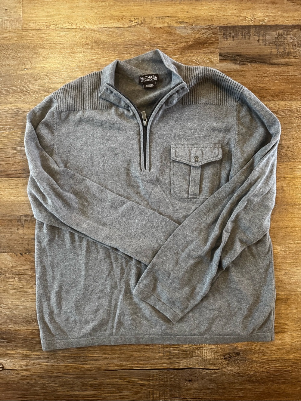 Michael Kors Men's Grey Half-Zip Sweater with Chest Pocket